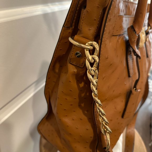 Authentic Michael Kors Large Hamilton Ostrich Embossed Leather Shoulder Satchel - Picture 12 of 16